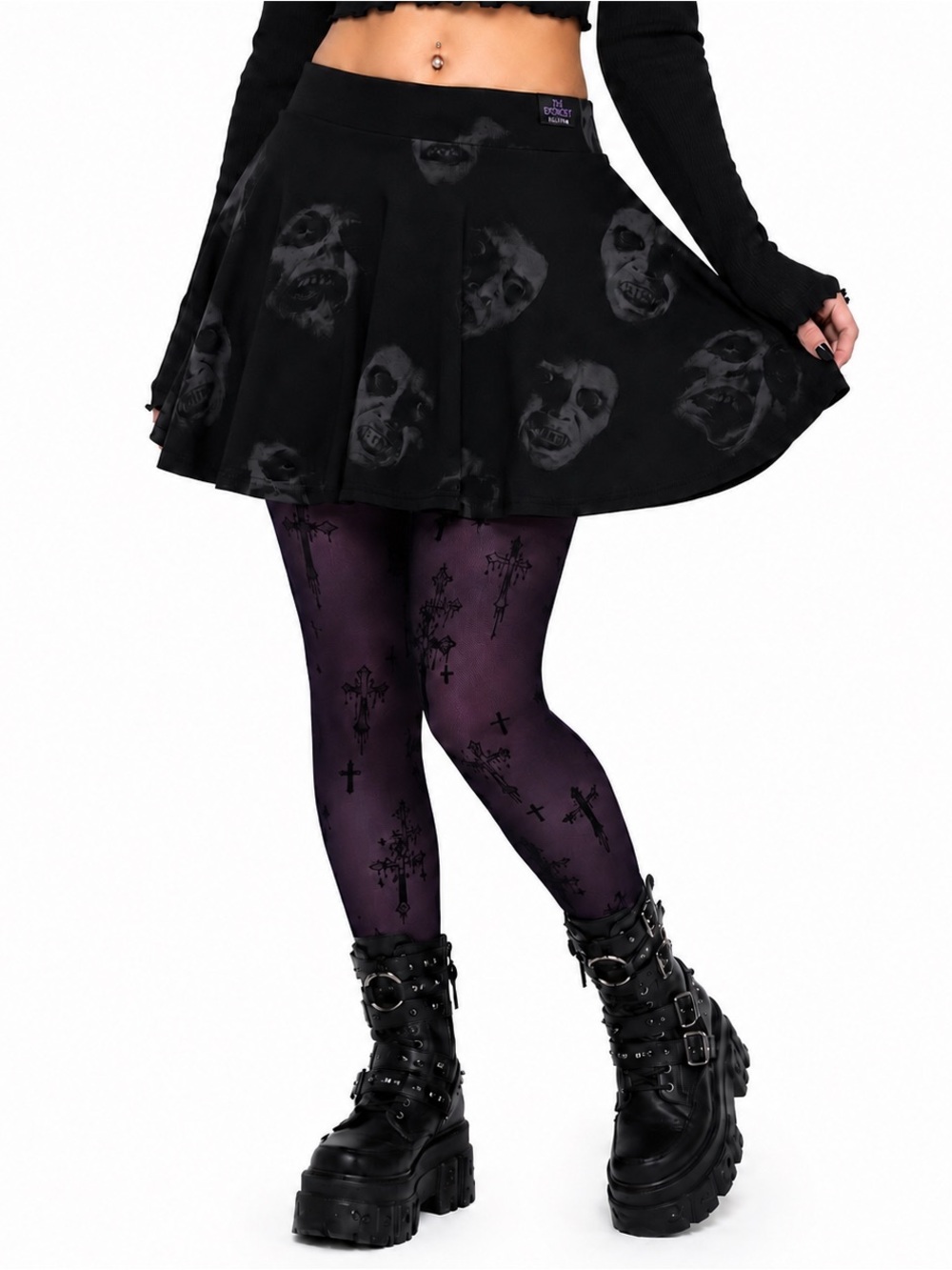 Killstar x The Exorcist Regan Faces Skater Skirt Womens SZ M Witchy Goth Horror